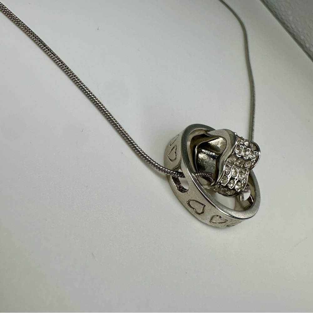 SWAROVSKI Crystal Heart in Circle Silver Sculptural Necklace 15.75” Chain - Picture 4 of 7